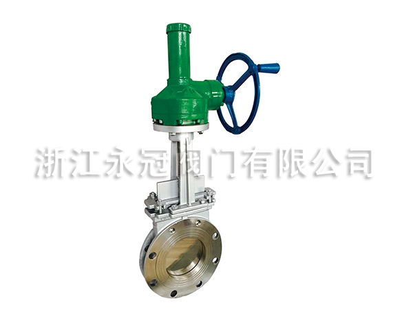 手(shǒu)動傘齒輪不鏽鋼(gang)刀閘閥PZ573W